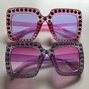 Mommy and me Elton John inspired faux rhinestone sunglasses pink purple woman